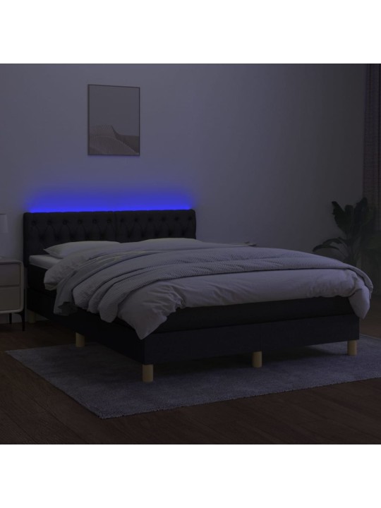 Atsperu gulta ar matraci, led, melns audums, 140x200 cm