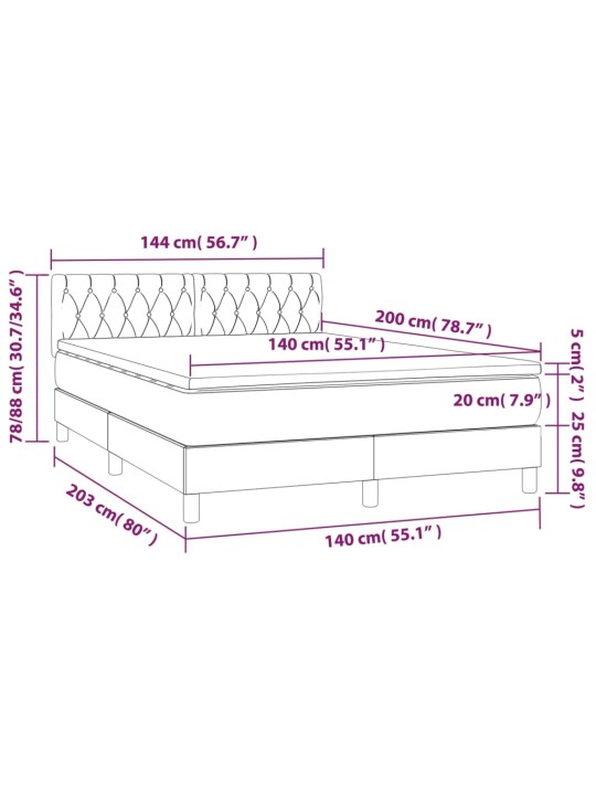 Atsperu gulta ar matraci, led, melns audums, 140x200 cm