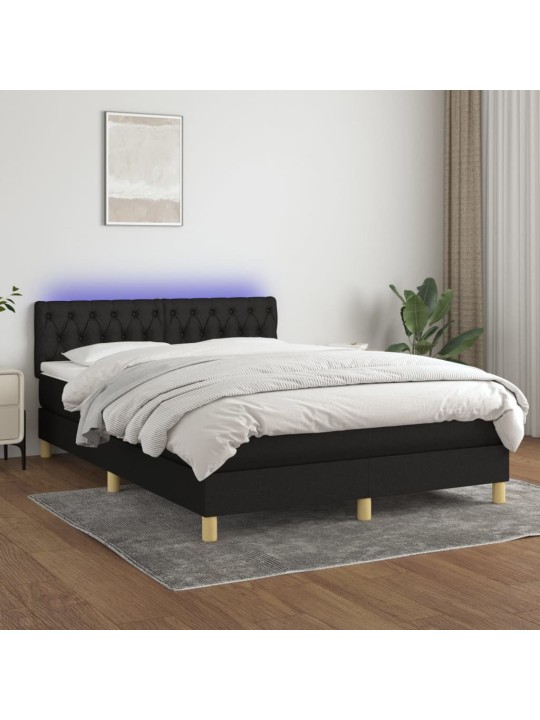 Atsperu gulta ar matraci, led, melns audums, 140x200 cm