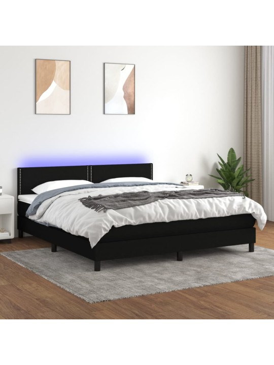 Atsperu gulta ar matraci, led, melns audums, 160x200 cm
