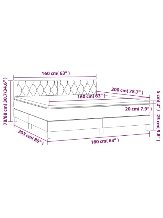 Atsperu gulta ar matraci, led, melns audums, 160x200 cm