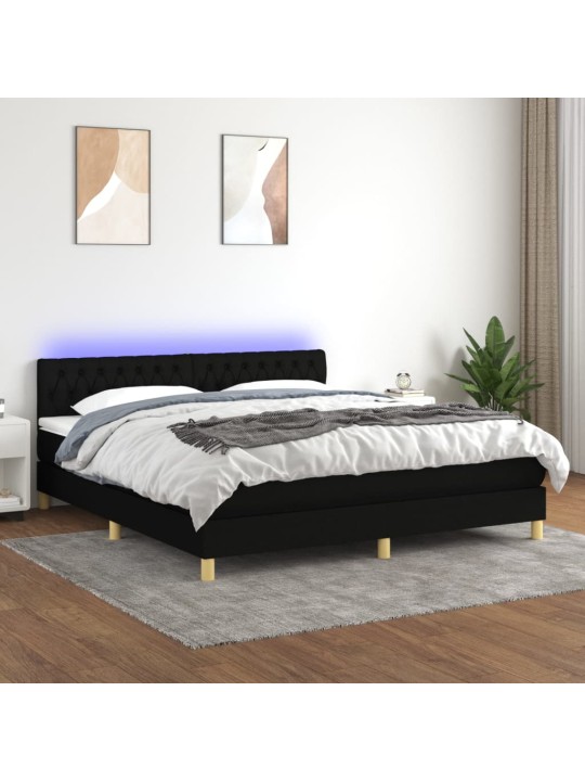 Atsperu gulta ar matraci, led, melns audums, 160x200 cm
