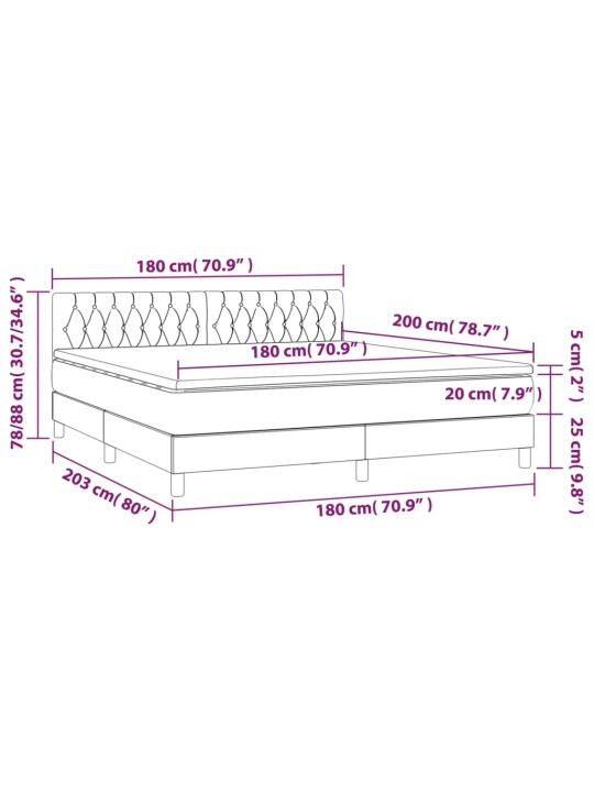 Atsperu gulta ar matraci, led, melns audums, 180x200 cm