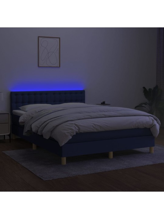 Atsperu gulta ar matraci, LED, zils audums, 140x190 cm