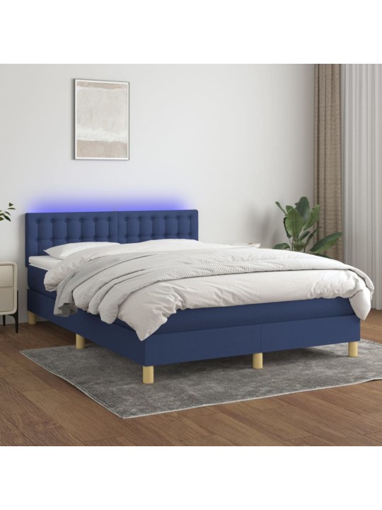 Atsperu gulta ar matraci, LED, zils audums, 140x190 cm