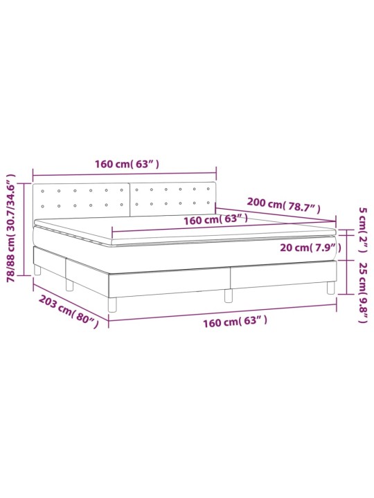 Atsperu gulta ar matraci, led, melns audums, 160x200 cm