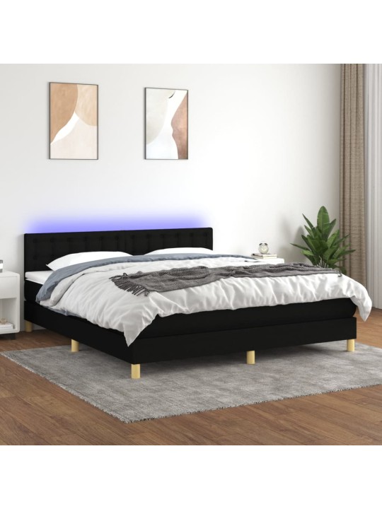 Atsperu gulta ar matraci, led, melns audums, 160x200 cm