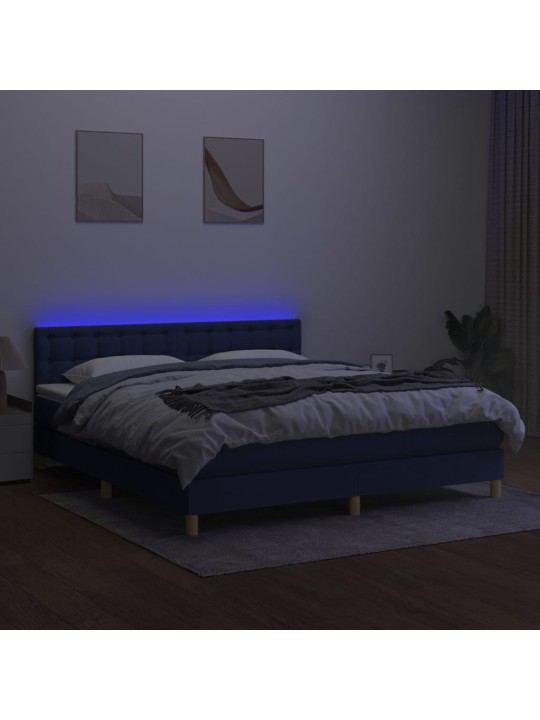 Atsperu gulta ar matraci, LED, zils audums, 160x200 cm