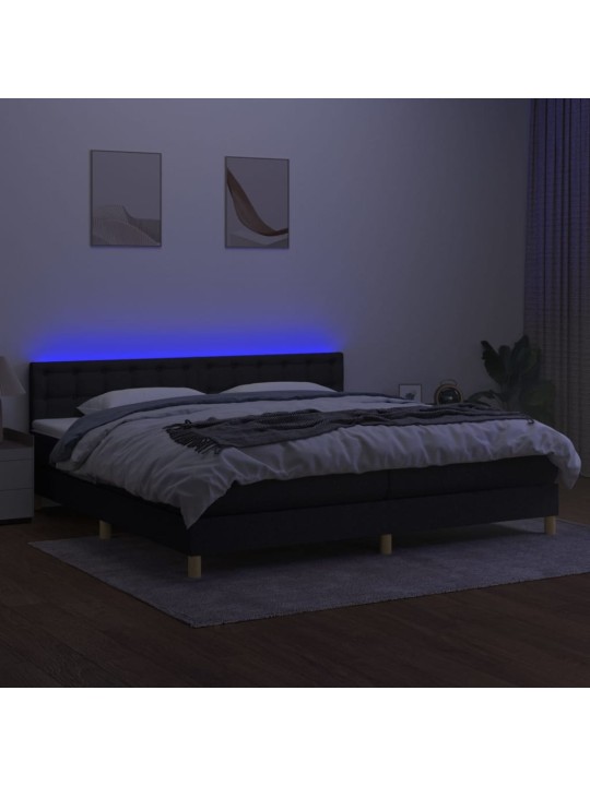Atsperu gulta ar matraci, LED, melns audums, 200x200 cm