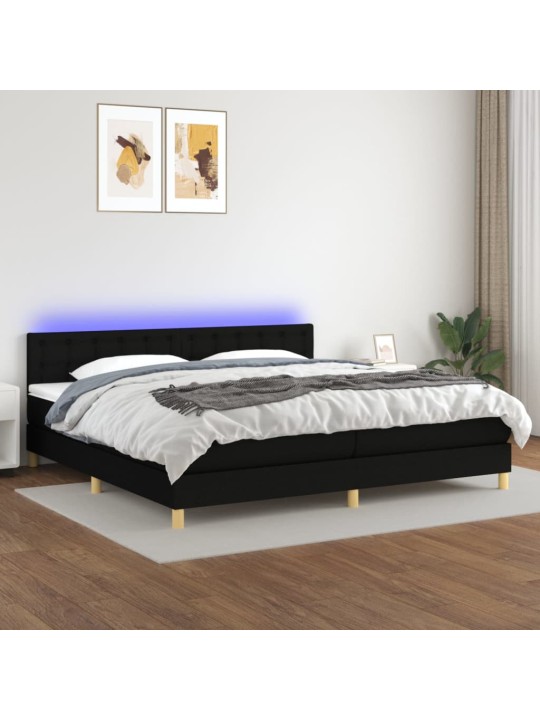 Atsperu gulta ar matraci, LED, melns audums, 200x200 cm