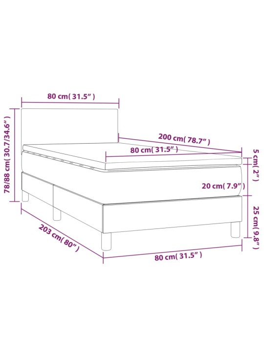 Atsperu gulta ar matraci, led, balta, 80x200 cm, mākslīgā āda