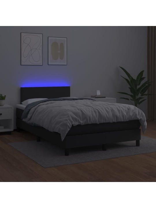 Atsperu gulta ar matraci, led, melna, 120x200 cm, mākslīgā āda
