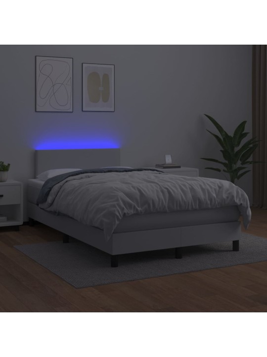 Atsperu gulta ar matraci, led, balta, 120x200 cm, mākslīgā āda