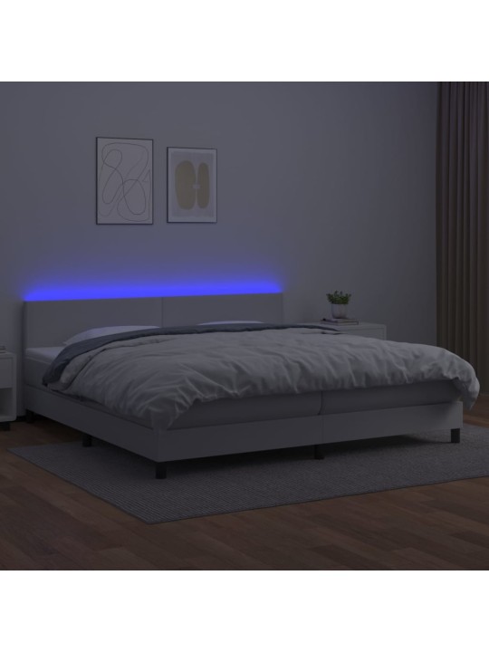 Atsperu gulta ar matraci, led, balta, 200x200 cm, mākslīgā āda