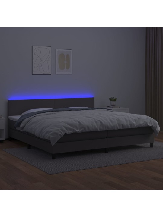 Atsperu gulta ar matraci, LED, pelēka, 200x200 cm, mākslīgā āda