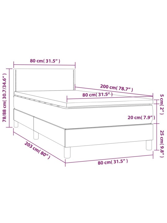 Atsperu gulta ar matraci, led, balta, 80x200 cm, mākslīgā āda