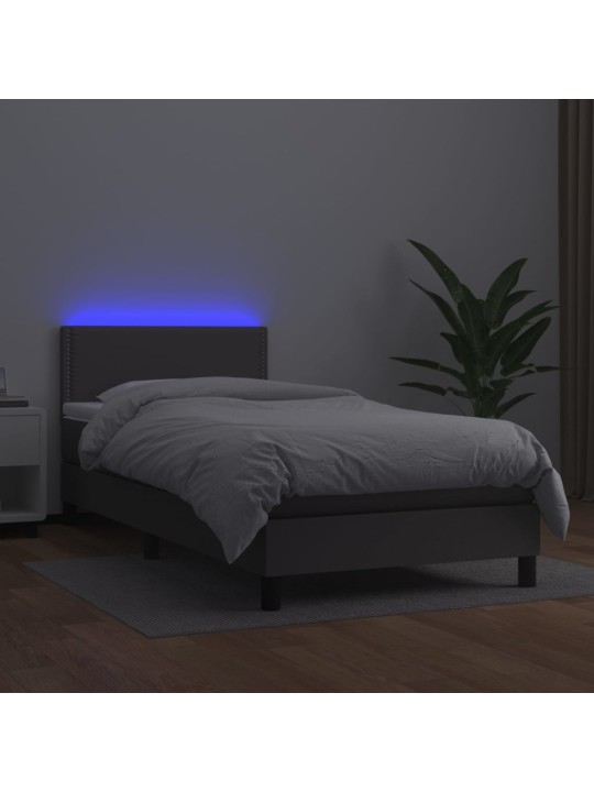 Atsperu gulta ar matraci, LED, pelēka, 80x200 cm, mākslīgā āda