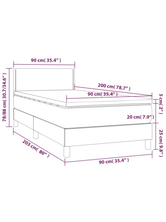 Atsperu gulta ar matraci, led, balta, 90x200 cm, mākslīgā āda