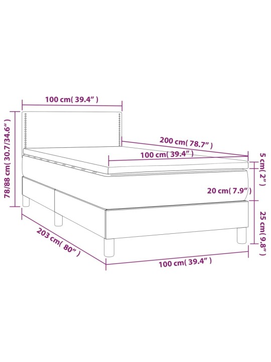 Atsperu gulta ar matraci, led, balta, 100x200 cm, mākslīgā āda