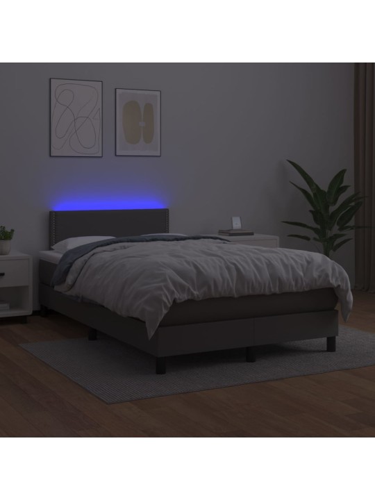 Atsperu gulta ar matraci, LED, pelēka, 120x200 cm, mākslīgā āda