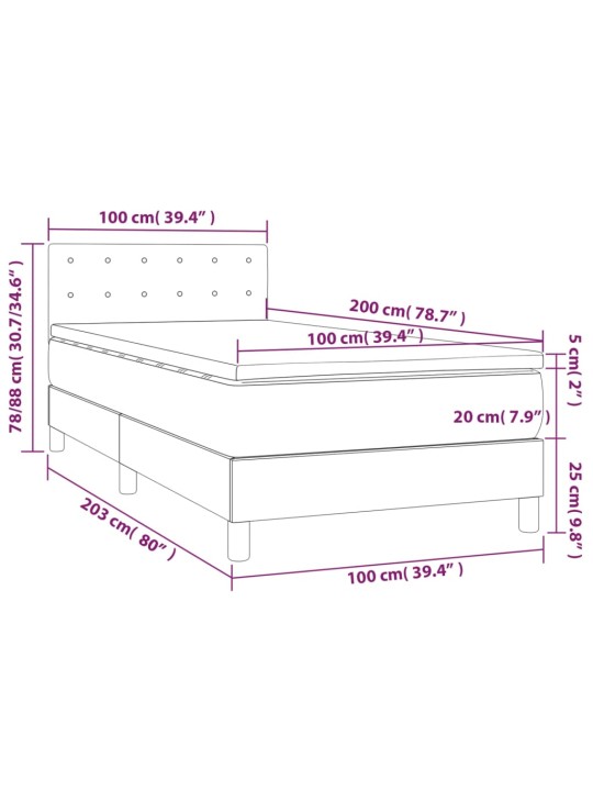 Atsperu gulta ar matraci, led, balta, 100x200 cm, mākslīgā āda