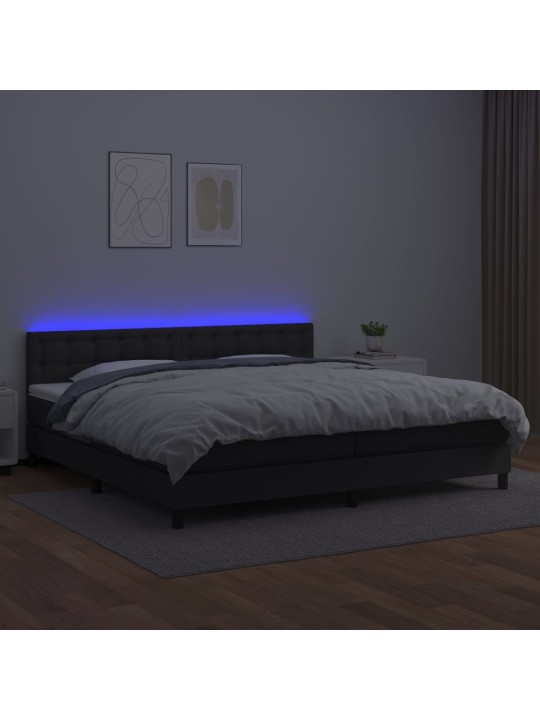 Atsperu gulta ar matraci, led, melna, 200x200 cm, mākslīgā āda