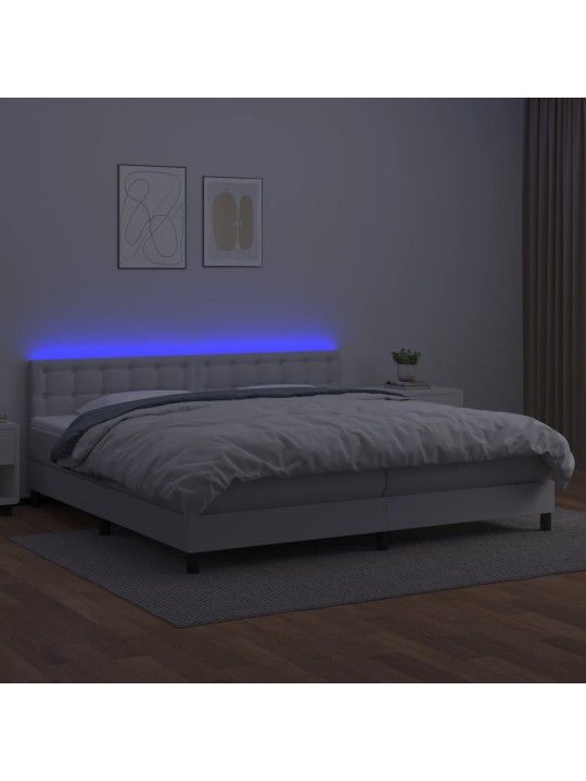 Atsperu gulta ar matraci, led, balta, 200x200 cm, mākslīgā āda