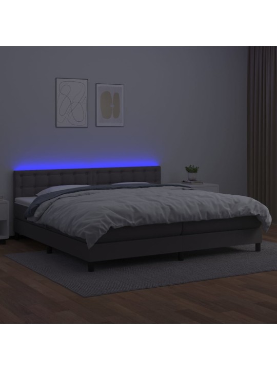 Atsperu gulta ar matraci, LED, pelēka, 200x200 cm, mākslīgā āda
