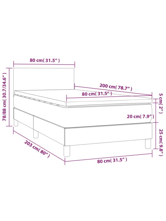 Atsperu gulta ar matraci, LED, melns samts, 80x200 cm