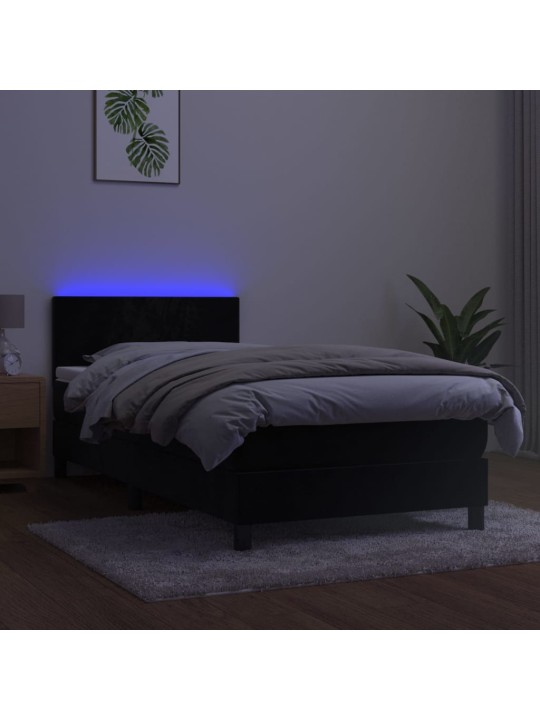 Atsperu gulta ar matraci, LED, melns samts, 100x200 cm