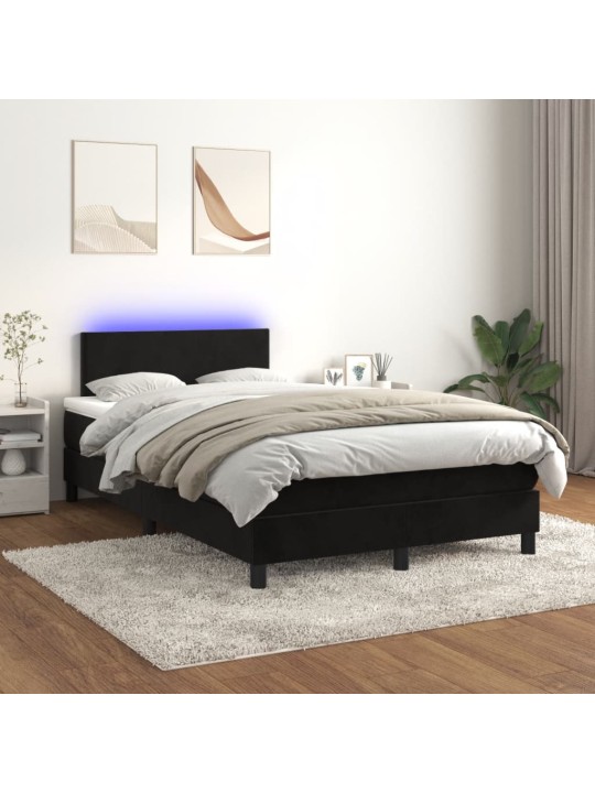 Atsperu gulta ar matraci, LED, melns samts, 120x200 cm