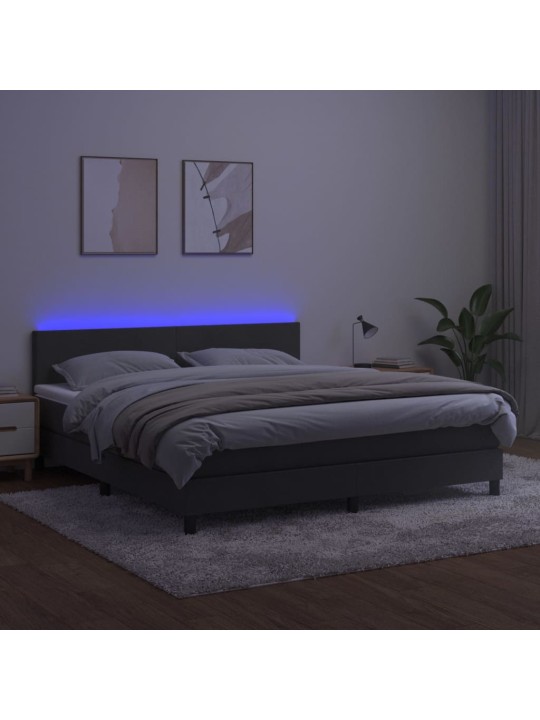 Atsperu gulta ar matraci, LED, tumši pelēks samts, 160x200 cm