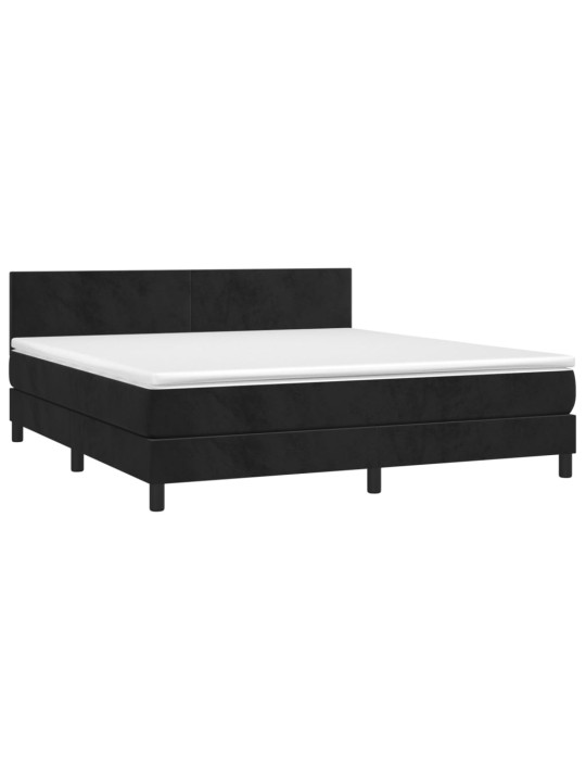 Atsperu gulta ar matraci, LED, melns samts, 160x200 cm