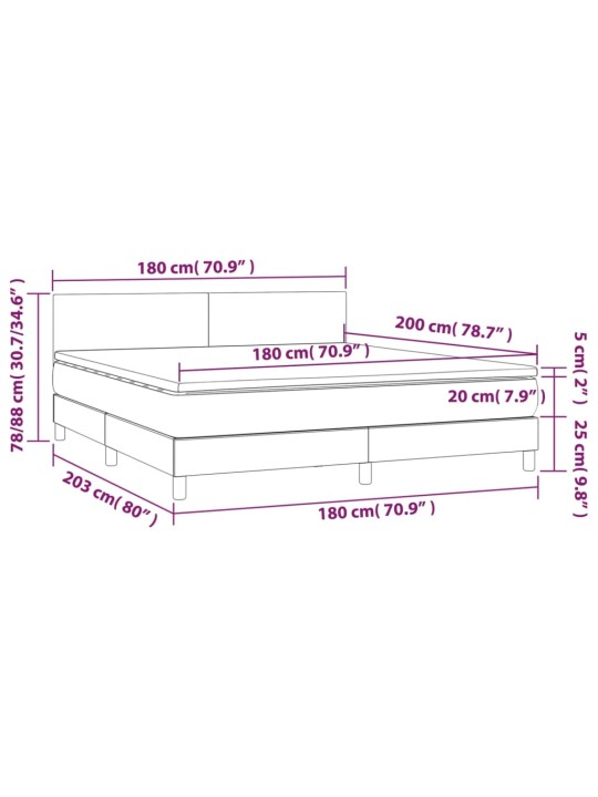Atsperu gulta ar matraci, LED, melns samts, 180x200 cm