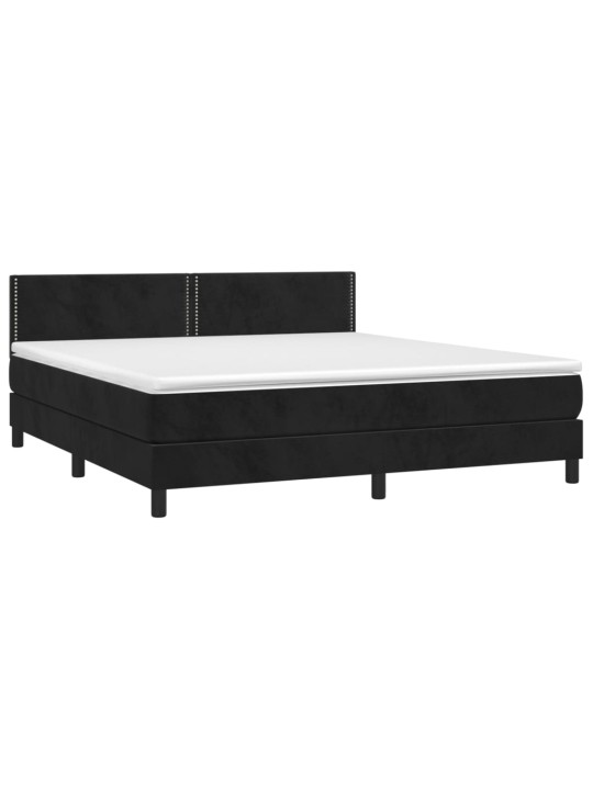 Atsperu gulta ar matraci, LED, melns samts, 160x200 cm