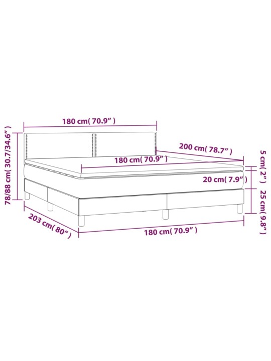 Atsperu gulta ar matraci, LED, melns samts, 180x200 cm