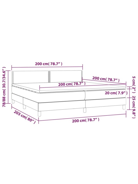 Atsperu gulta ar matraci, LED, melns samts, 200x200 cm