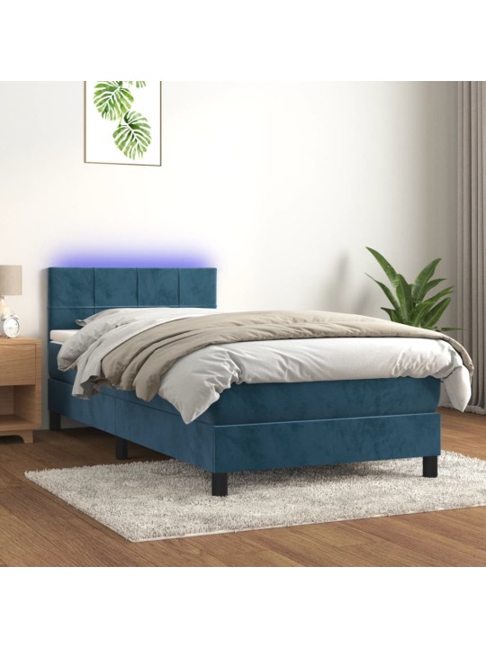 Atsperu gulta ar matraci, LED, tumši zils samts, 80x200 cm