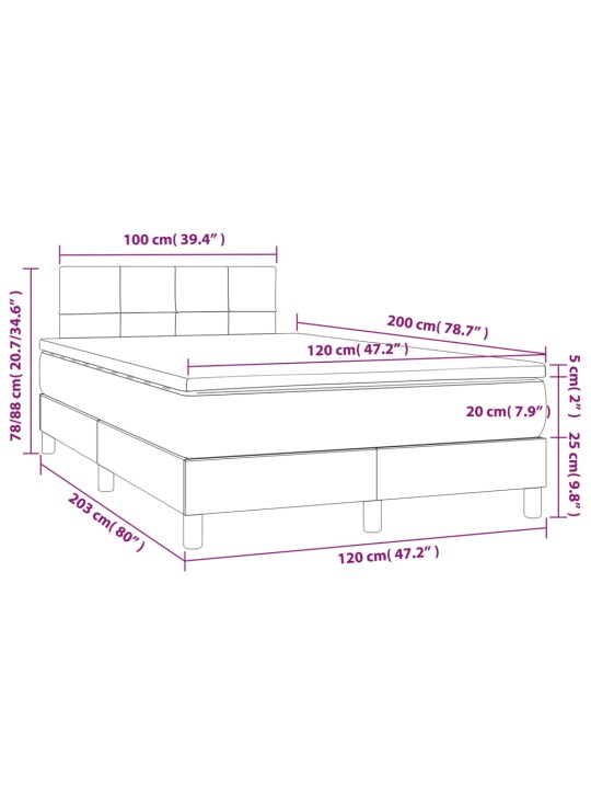 Atsperu gulta ar matraci, LED, melns samts, 120x200 cm