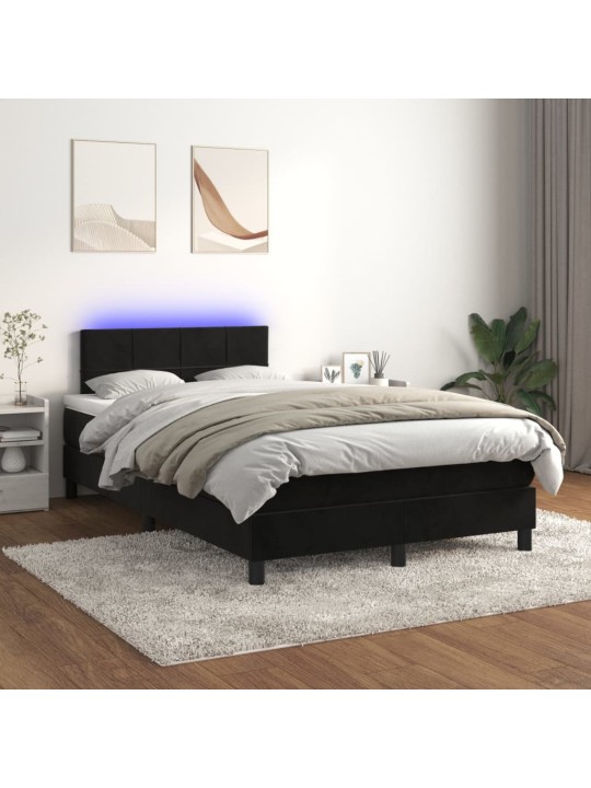 Atsperu gulta ar matraci, LED, melns samts, 120x200 cm