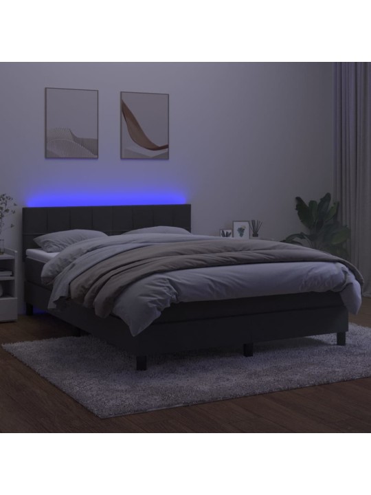 Atsperu gulta ar matraci, LED, tumši pelēks samts, 140x190 cm