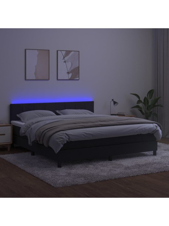Atsperu gulta ar matraci, LED, melns samts, 160x200 cm