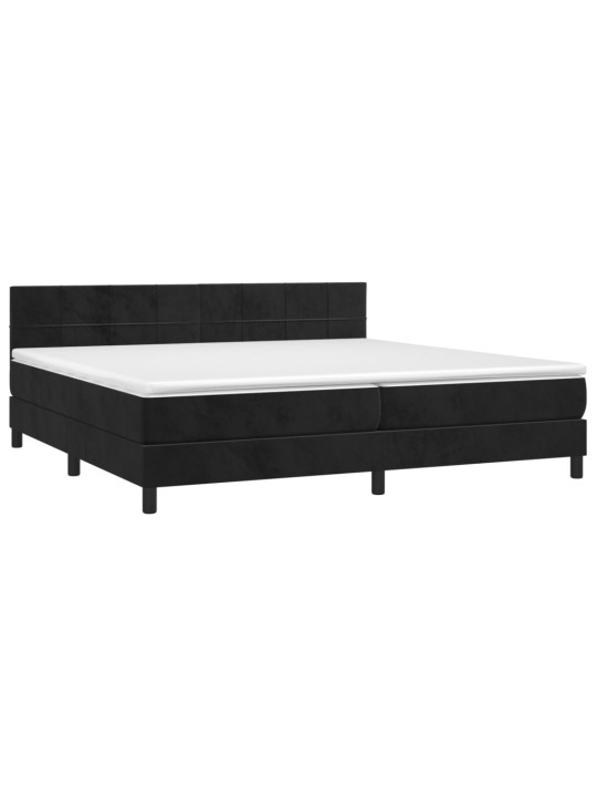 Atsperu gulta ar matraci, LED, melns samts, 200x200 cm