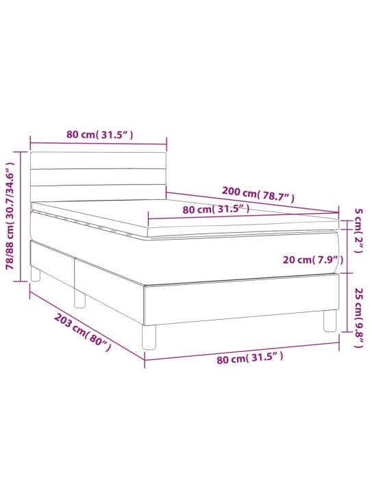 Atsperu gulta ar matraci, LED, melns samts, 80x200 cm