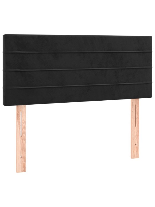 Atsperu gulta ar matraci, LED, melns samts, 90x200 cm