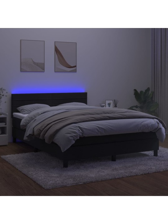 Atsperu gulta ar matraci, LED, melns samts, 140x190 cm