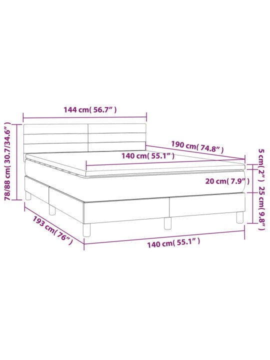 Kontinentālā gulta ar matraci, LED, tumši zils samts, 140x190 cm