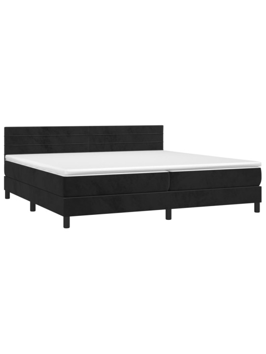 Atsperu gulta ar matraci, LED, melns samts, 200x200 cm