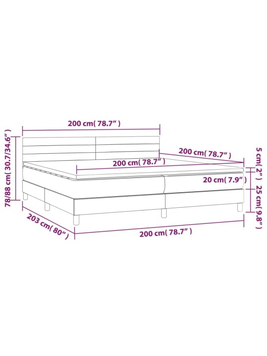 Atsperu gulta ar matraci, LED, melns samts, 200x200 cm