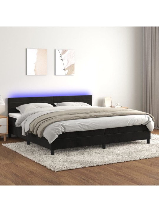 Atsperu gulta ar matraci, LED, melns samts, 200x200 cm